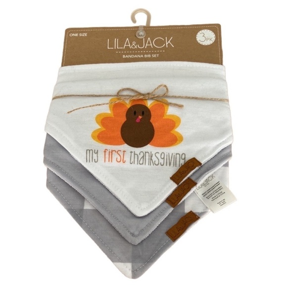 LILA & JACK My First Thanksgiving Bandana Bib Set 3PK NWT - Picture 1 of 11